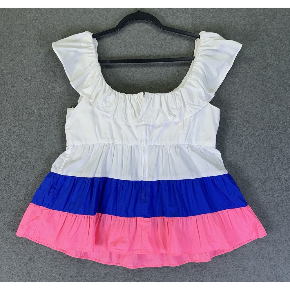 Lilly Pulitzer Top Size 10 White Pink Emie Ruffle Resort Beach Coconut Babydoll - Picture 3 of 11